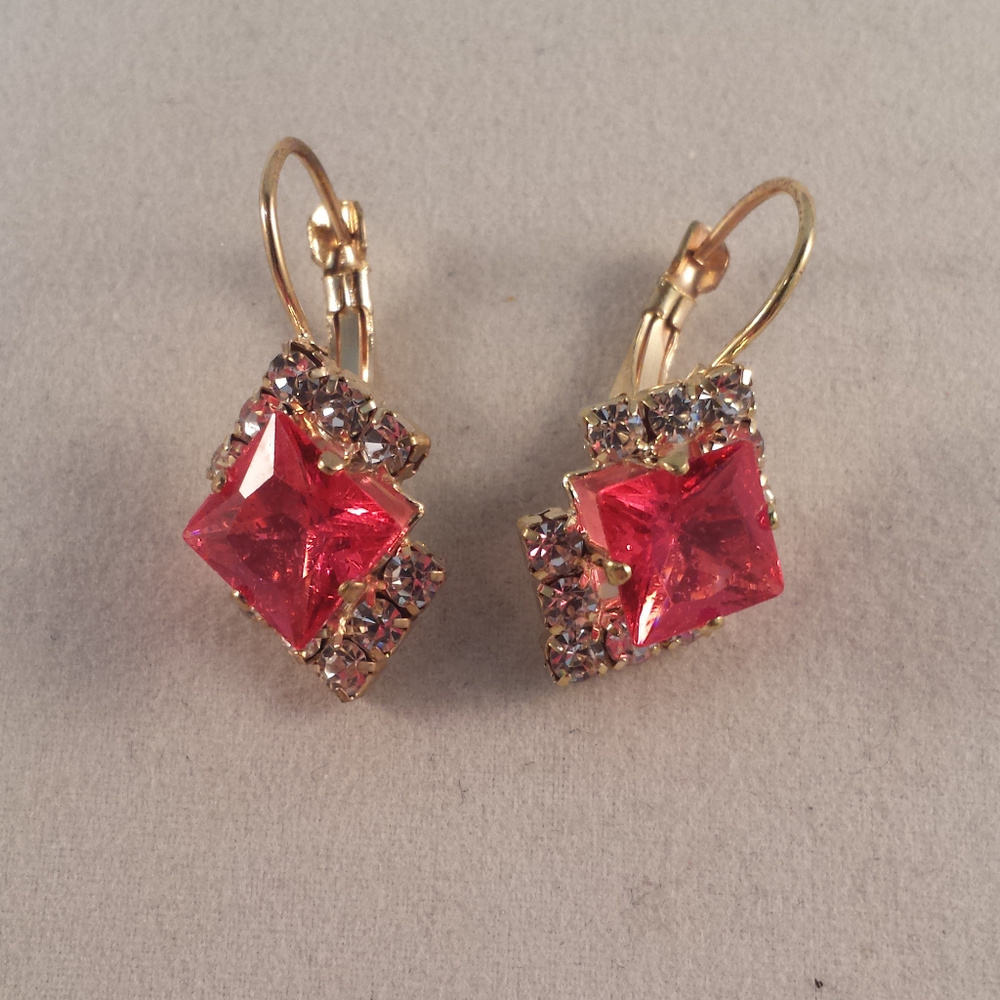 Gold Plated Pink Diamond Czech Crystal Earrings 8mm